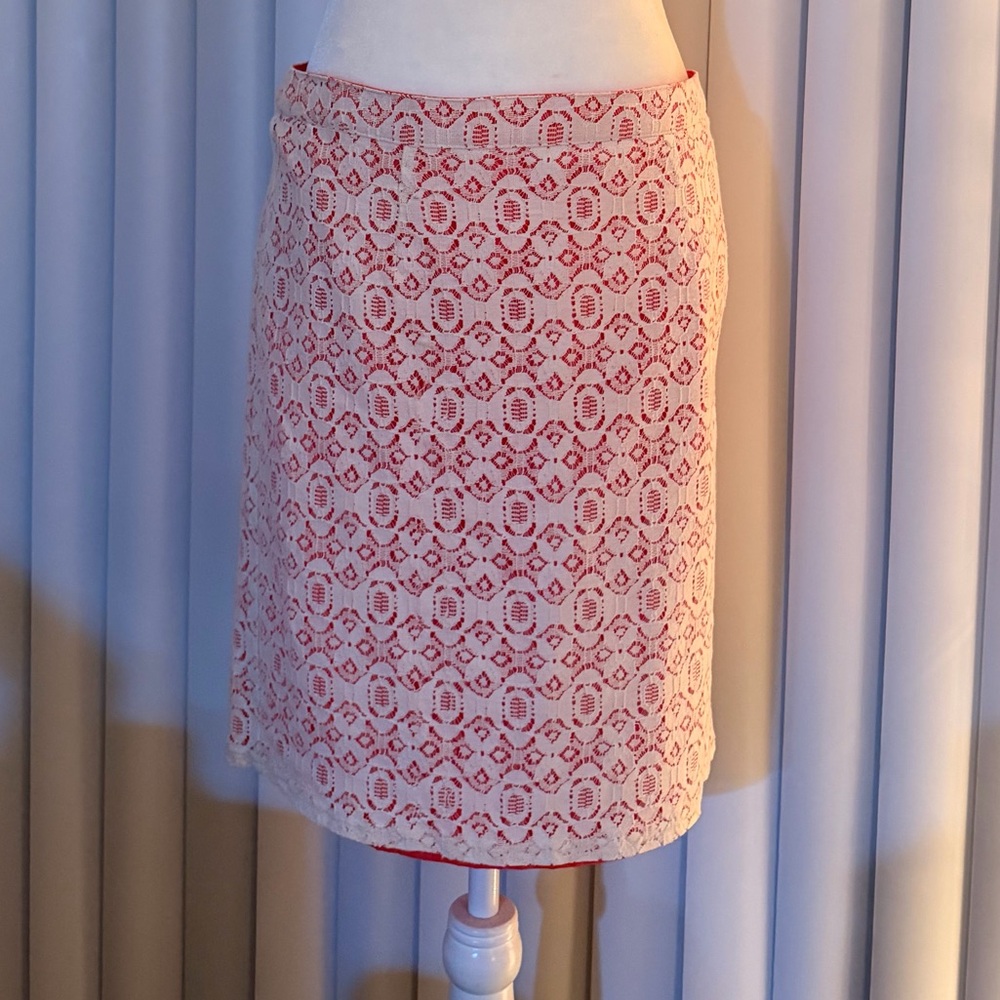Willi Smith Red and White Geometric Pencil Skirt